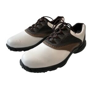 FootJoy Golf‎ Shoes White Brown Leather Saddle Spiked 45402 Mens Size 10.5M
